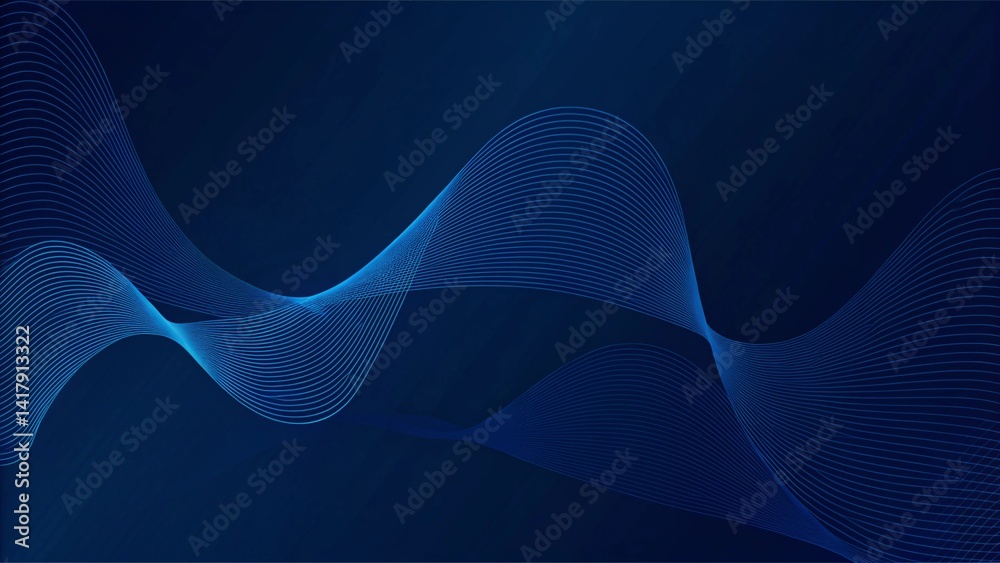 Poster Abstract blue modern background with smooth lines. Dynamic waves. futuristic tech concept. Flowing energy shapes in digital space create a clean and elegant technology-inspired backdrop