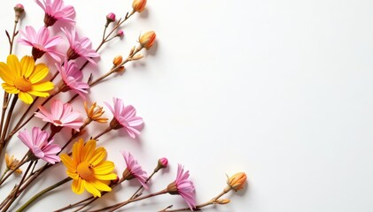 Delicate dried flowers arrangement on white background, vintage, petals, nature
