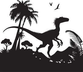 Vector velociraptor silhouette Dinosaur velociraptor hunting and velociraptor dinosaur prehistoric animal