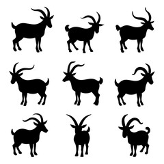 Set of animals, goat vector silhouettes