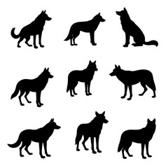 animals silhouettes vector, wolf silhouettes
