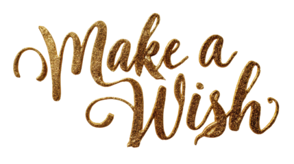A beautiful handwritten phrase, 'Make a Wish', in gold lettering. transparent background