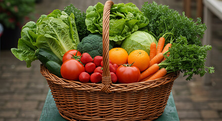 A bountiful basket brimming with nature's colorful harvest, showcasing the beauty and abundance of fresh produce. A healthy delight!