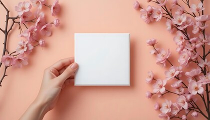 Obraz premium hand holding card with flowers