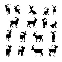 Goat silhouettes vector, Set of animals, goat vector silhouettes