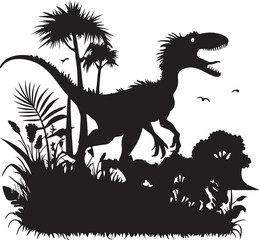 Vector velociraptor silhouette Dinosaur velociraptor hunting and velociraptor dinosaur prehistoric animal