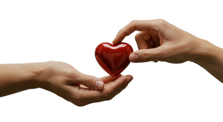 Fototapeta premium Isolated Giving Heart Hands Passing a Shiny Red Heart