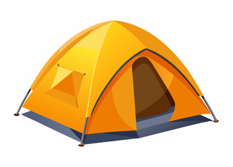 Illustration of a bright orange camping tent with a small window and dark gray trim on a white background