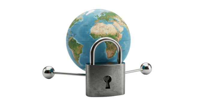 Isolated Padlock Securing Earth Globe Global Security