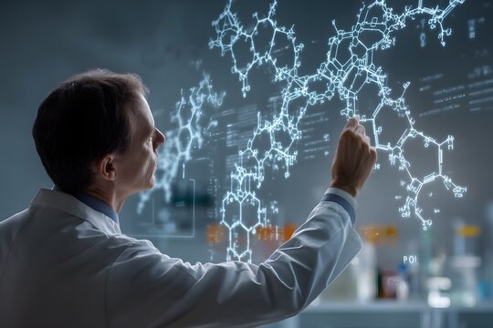 biotech researcher analyzing protein structures
