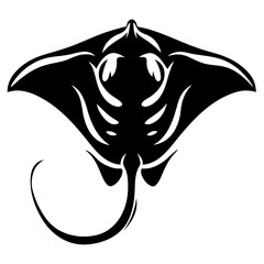 Black and White Manta Ray Graphic Design in a Tribal Style