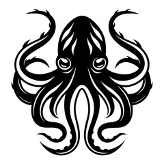 Bold and Intricate Octopus Illustration in Black and White Silhouette Style