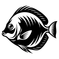 Monochrome Tropical Fish Silhouette with Unique Markings and Stylized Fin