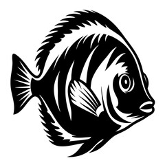 Black and white graphic of a tropical fish with bold details