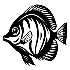 Graphic black and white illustration of a Moorish Idol tropical fish