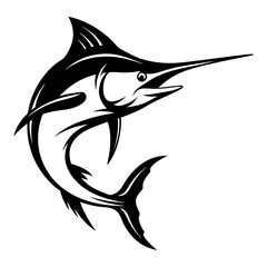 Striking Black and White Vector Graphic of a Marlin with Impressive Bill