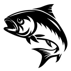 Monochrome depiction of a large mouth bass fish jumping out of water