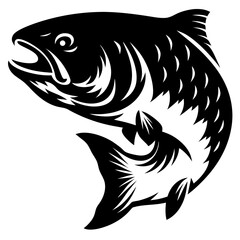 Majestic leaping salmon in black and white vector illustration graphic design