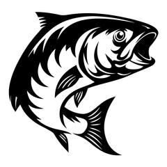 Monochromatic vector illustration of a dynamic jumping fish with open mouth