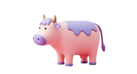 Obraz premium Isolated Cartoon Pink Cow with Lavender Spots and Muzzle