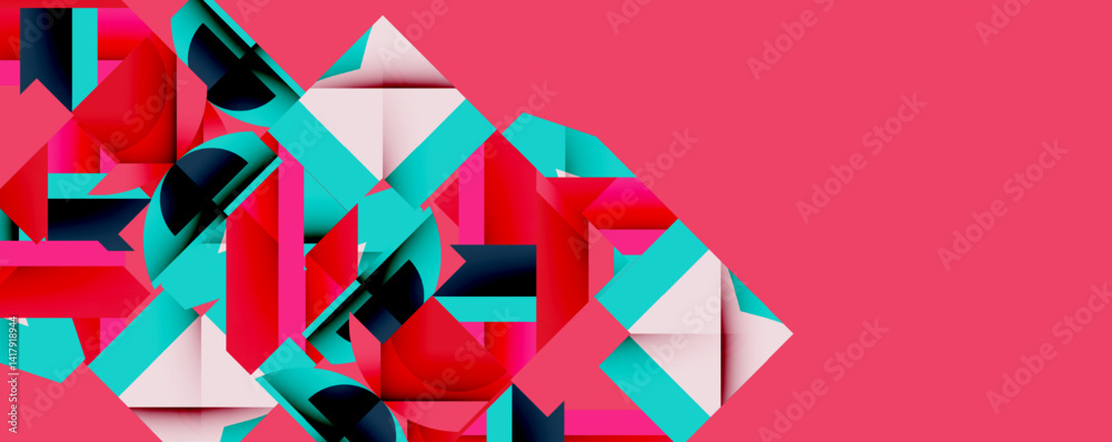 Aufkleber Abstract geometric composition. Red, turquoise, black shapes overlap creating dynamic visual texture. Minimalist design, modern aesthetic.