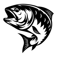 Elegant monochrome depiction of a jumping fish with its mouth wide open