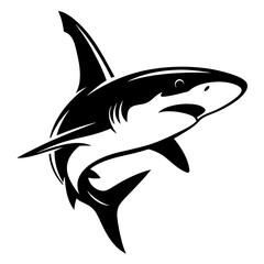 Stylized Great White Shark Silhouette Swimming Upward in Black and White