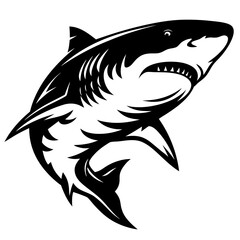 Obraz premium A powerful black and white stylized illustration of a great white shark