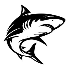 Black and White Vector Graphic of a Shark Ready to Attack its Prey