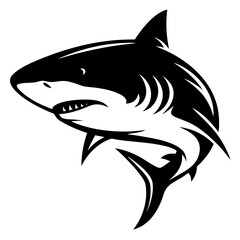 Stylized Black and White Illustration of a Great White Shark Head