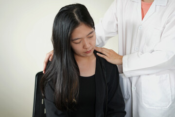 Showing the helping hands between doctor and patient, empathy and communication, comforts with...