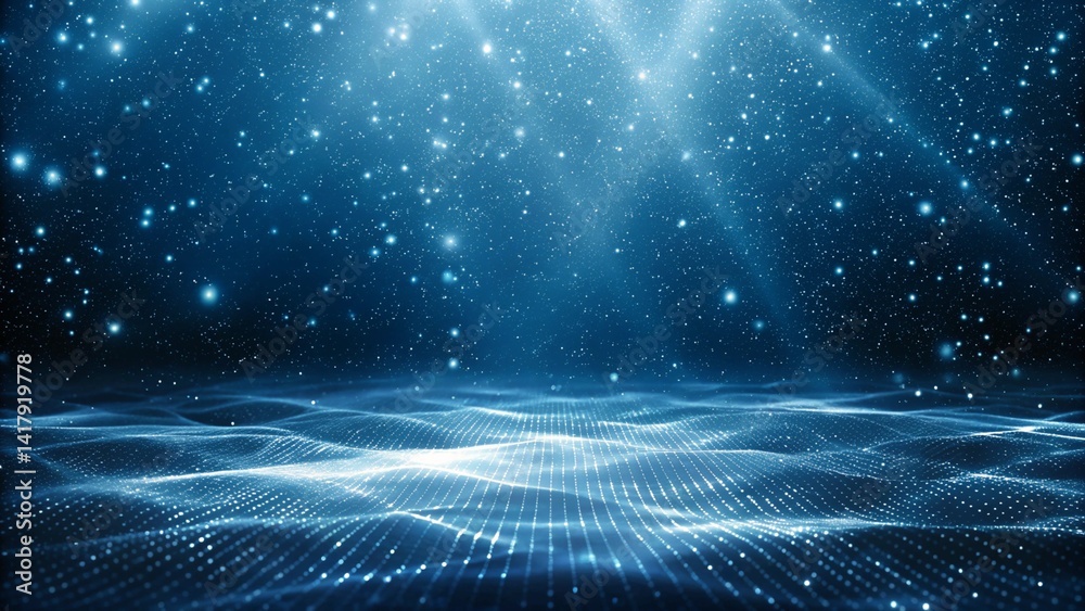 Aufkleber abstract dark blue digital background with sparkling blue light particles and areas with deep depths