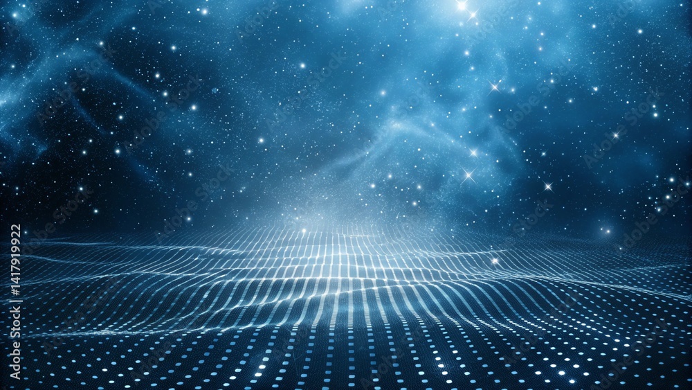 Aufkleber abstract dark blue digital background with sparkling blue light particles and areas with deep depths