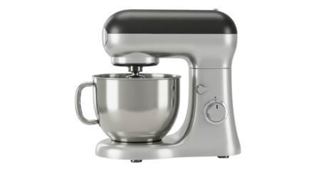 Isolated Silver Kitchen Stand Mixer with Stainless Steel Bowl