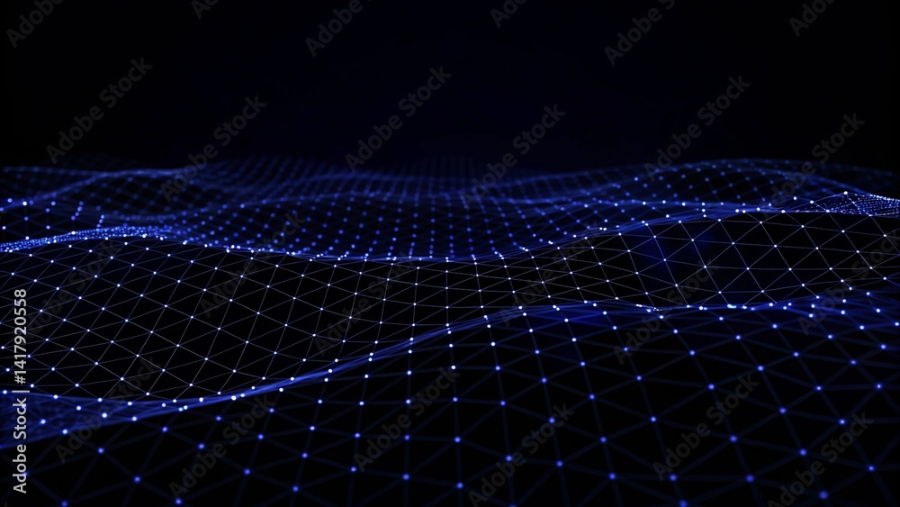 Aufkleber Abstract digital background with cybernetic particles. Plexus geometric effect Big data with compounds. Musical wave of particles. Low poly mesh. Flow. Wave. 3D rendering. Technology network