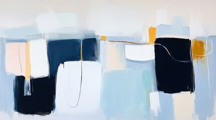 Abstract Composition with Geometric Elements and Soft Pastel Palette Painting