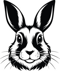 Rabbit face silhouette, rabbit face vector illustration style Flat, Bunny face flat design, Cute rabbit head illustration, Animal face silhouette icon, Hare face cartoon vector