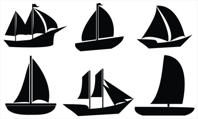 set of sailing boats on a white background