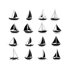 Silhouettes Set of Boat, Sail