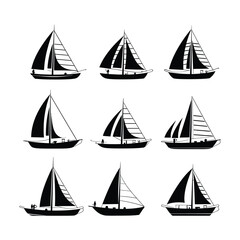 Silhouettes Set of Boat, Water