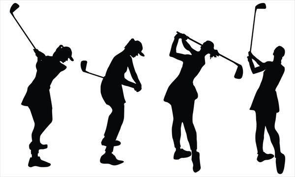 Female golfer silhouettes set