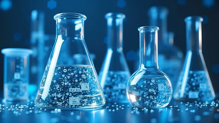 Chemistry-Themed Background with Molecules, Equations, and Lab Equipment – Scientific Design for Presentations