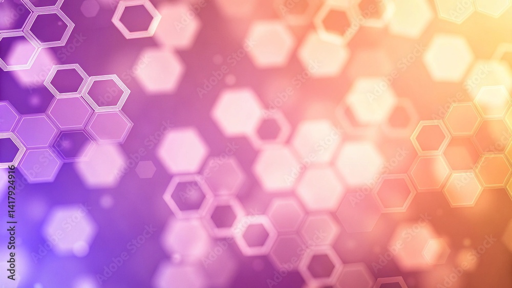 Poster abstract purple geometric bokeh. hexagons background. futuristic design with soft light effects and 