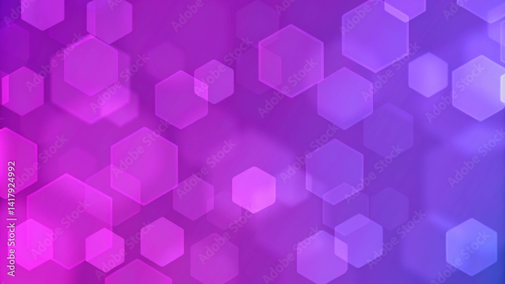 Poster abstract purple geometric bokeh. hexagons background. futuristic design with soft light effects and 