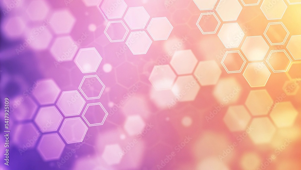 Poster abstract purple geometric bokeh. hexagons background. futuristic design with soft light effects and 