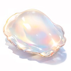 透明な貝殻と真珠層の輝き 白背景のイラスト 水彩画の柔らかい色と光沢のある表面