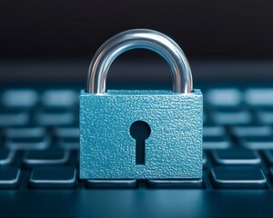 Symbolic Padlock on Computer Keyboard Representing Digital Security
