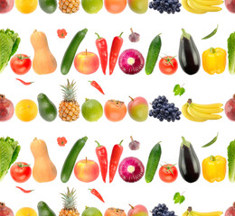 Beautiful seamless pattern vegetables, fruits isolated on white