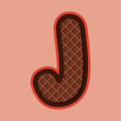 Fun cartoon-style chocolate letter j with waffle texture in editable EPS vector format.