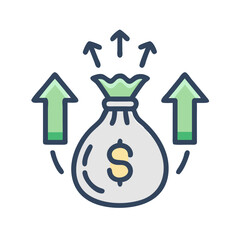 Money Bag with Upward Growth Arrows Icon Design